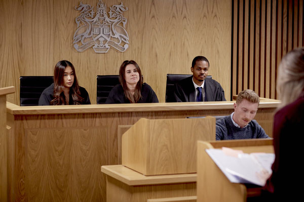 Students sitting in the University of Lincoln Moot Court