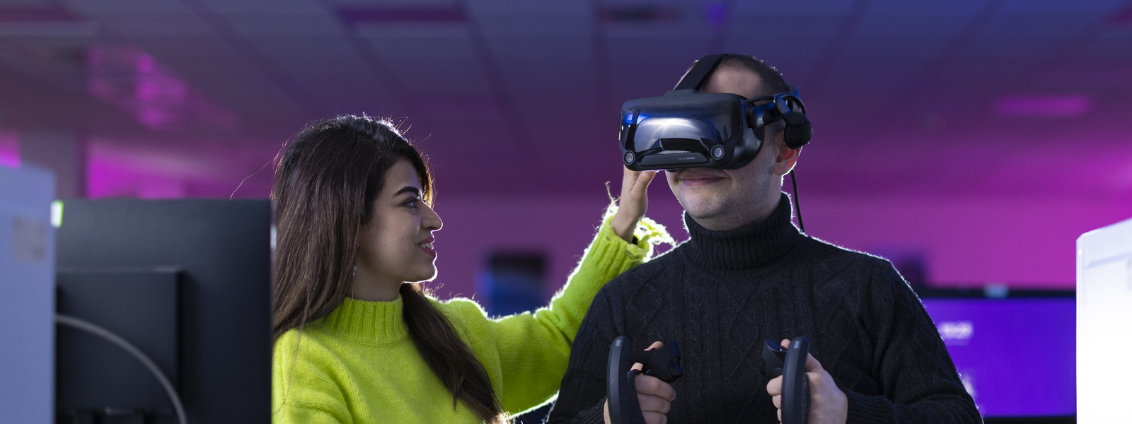 Students using virtual reality equipment