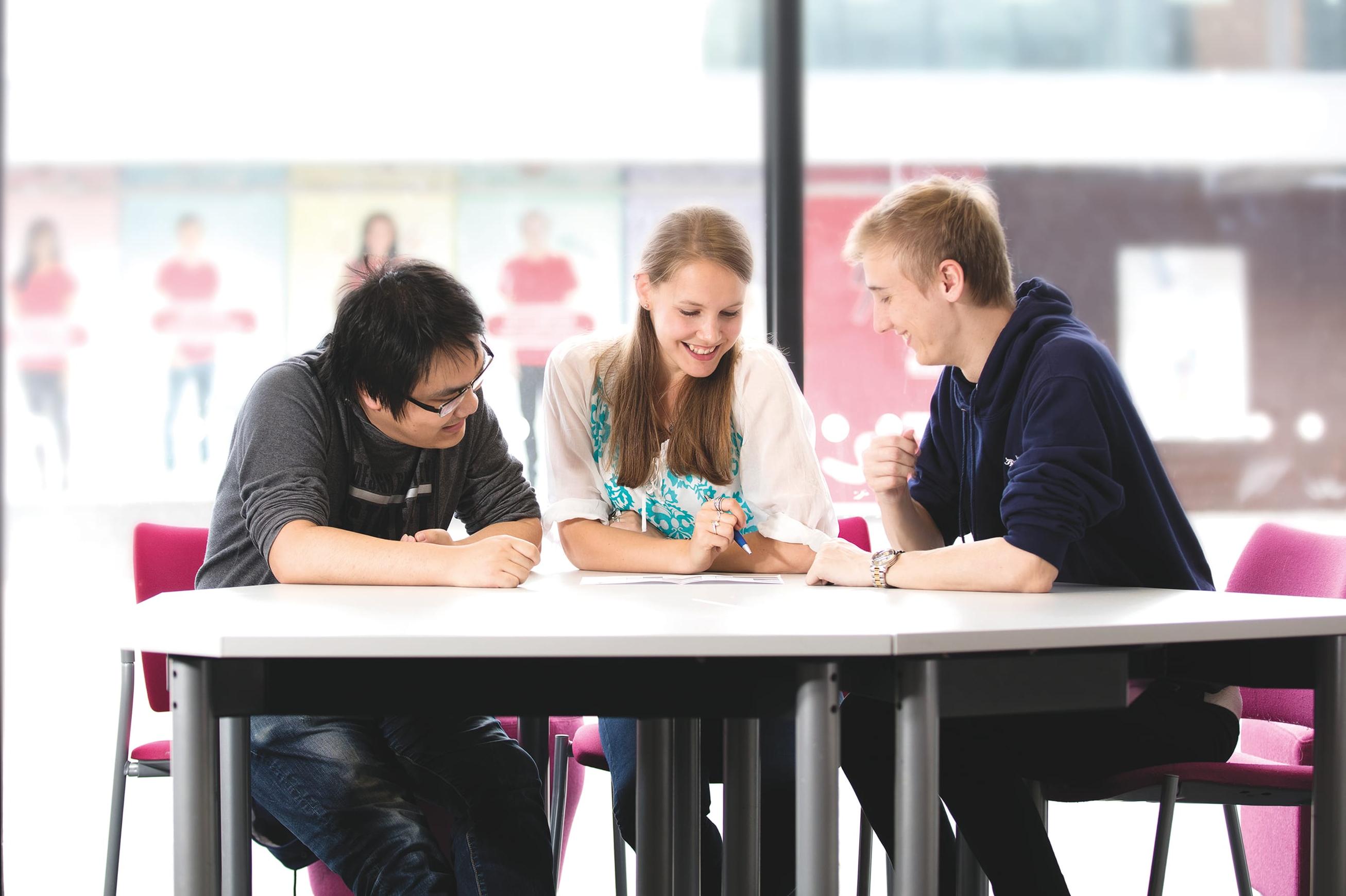Three Students in the University of Lincoln Library