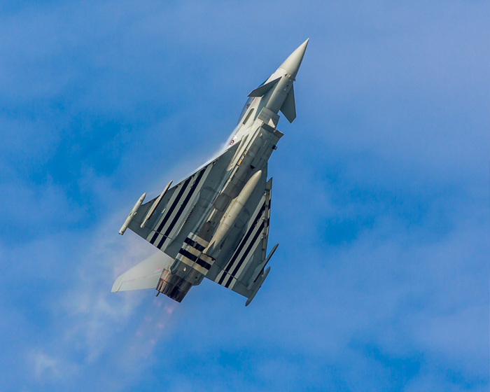 An RAF Typhoon sporting D-Day stripes