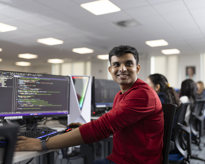 A student working at a computer