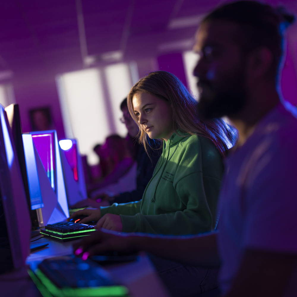 A student using a computer in a practical session