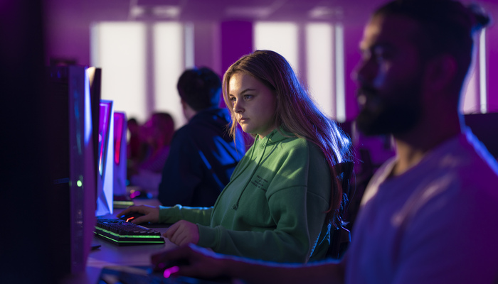 A student working at a computer