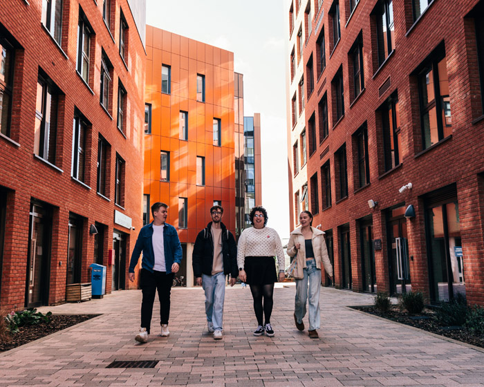 Students walking outside Lincoln accommodation