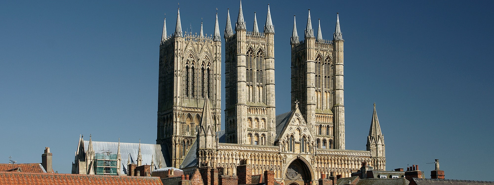 Lincoln cathedral with a blue sky behind